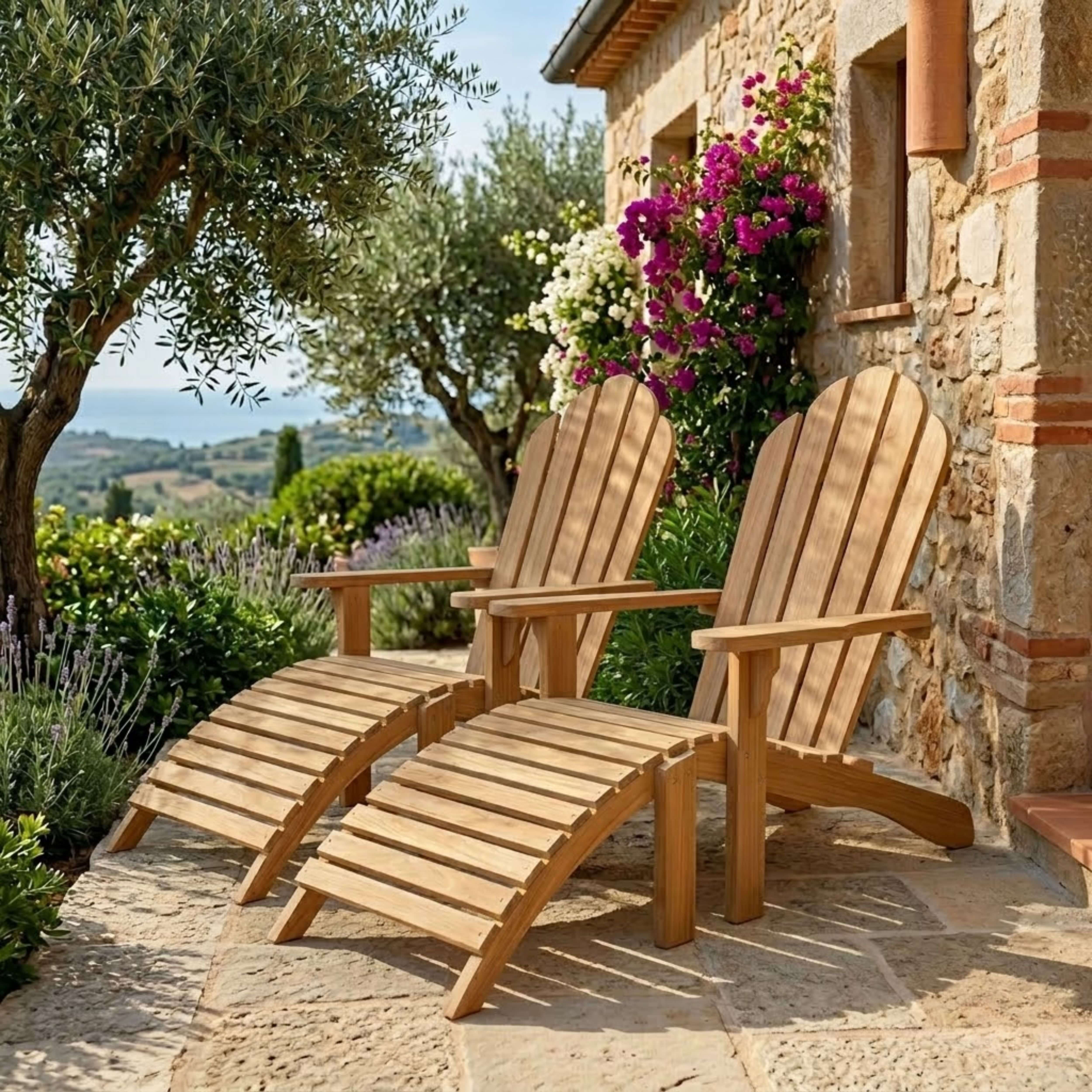 Anderson Teak Adirondack Chair with Ottoman – Grade A Teak Outdoor Patio & Garden Lounge Chair