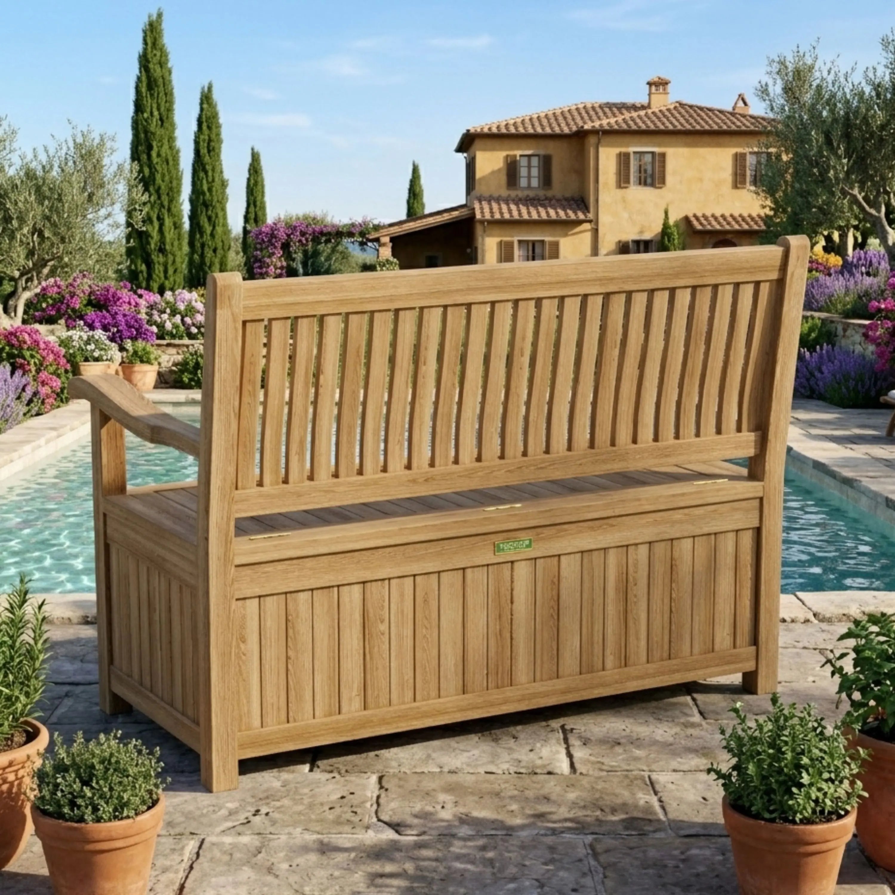 Anderson Teak Del-Amo Storage Bench – Solid Teak Outdoor Bench with Hidden Storage
