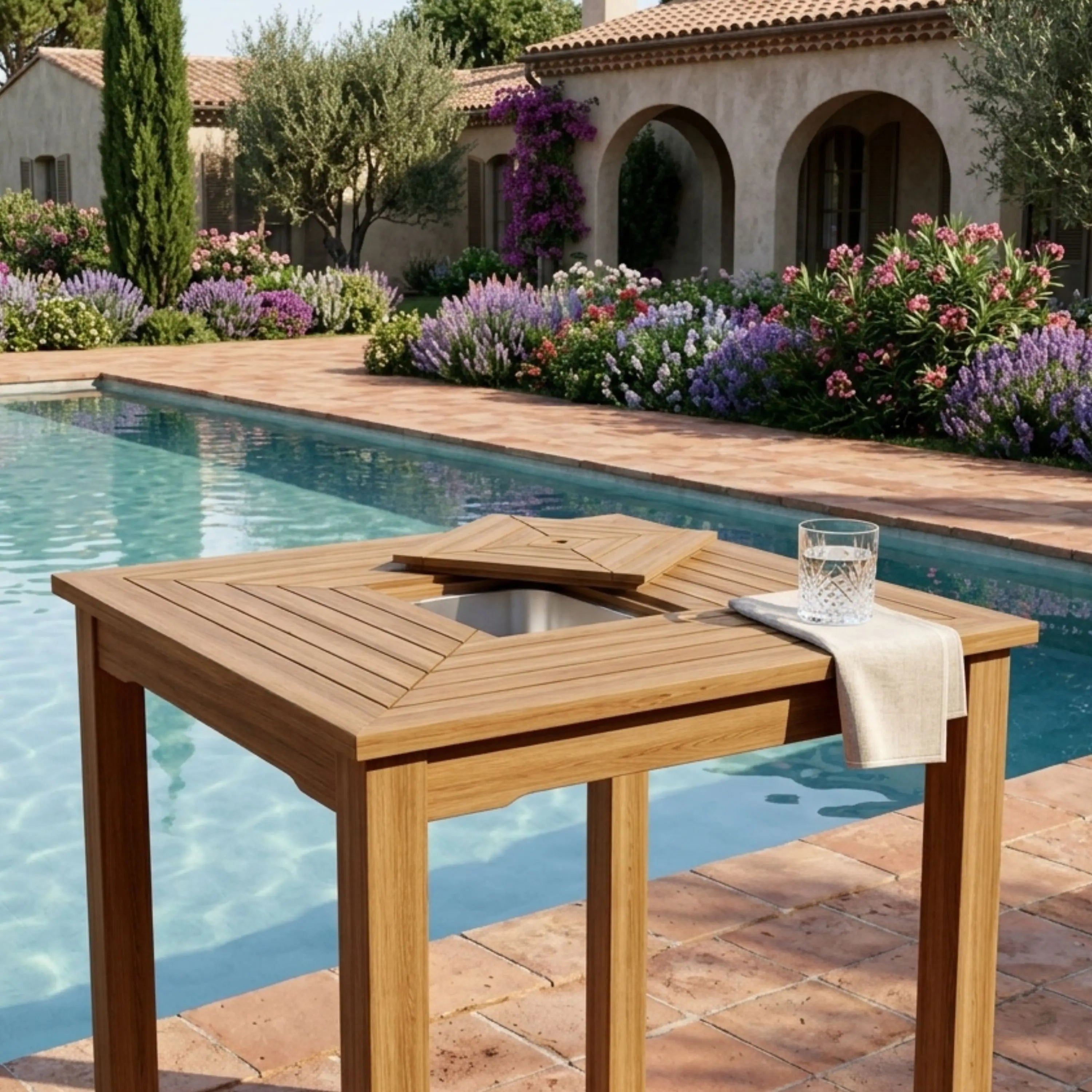 Anderson Teak Chatsworth Ice Chiller Bar Table – Teak Outdoor Patio Bar Table