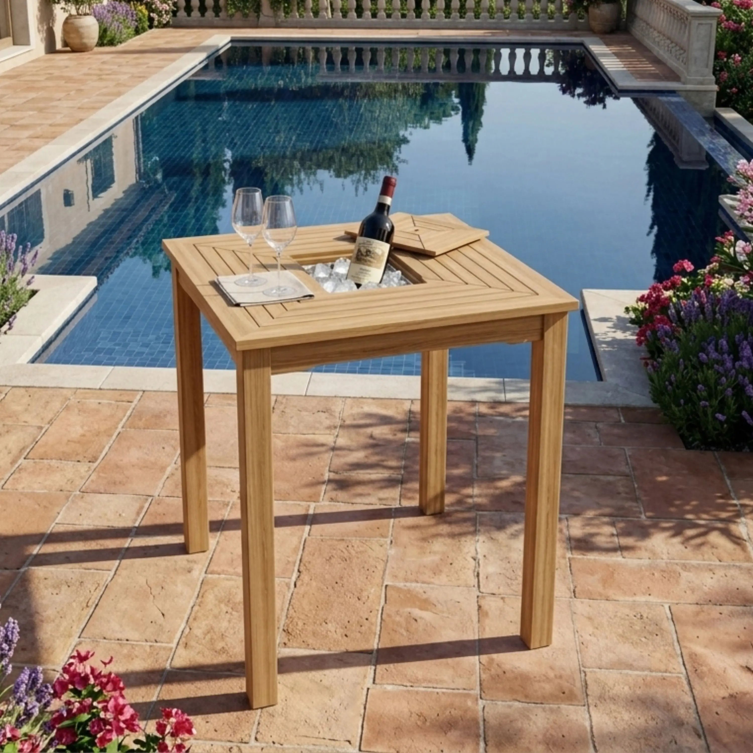 Anderson Teak Chatsworth Ice Chiller Bar Table – Teak Outdoor Patio Bar Table