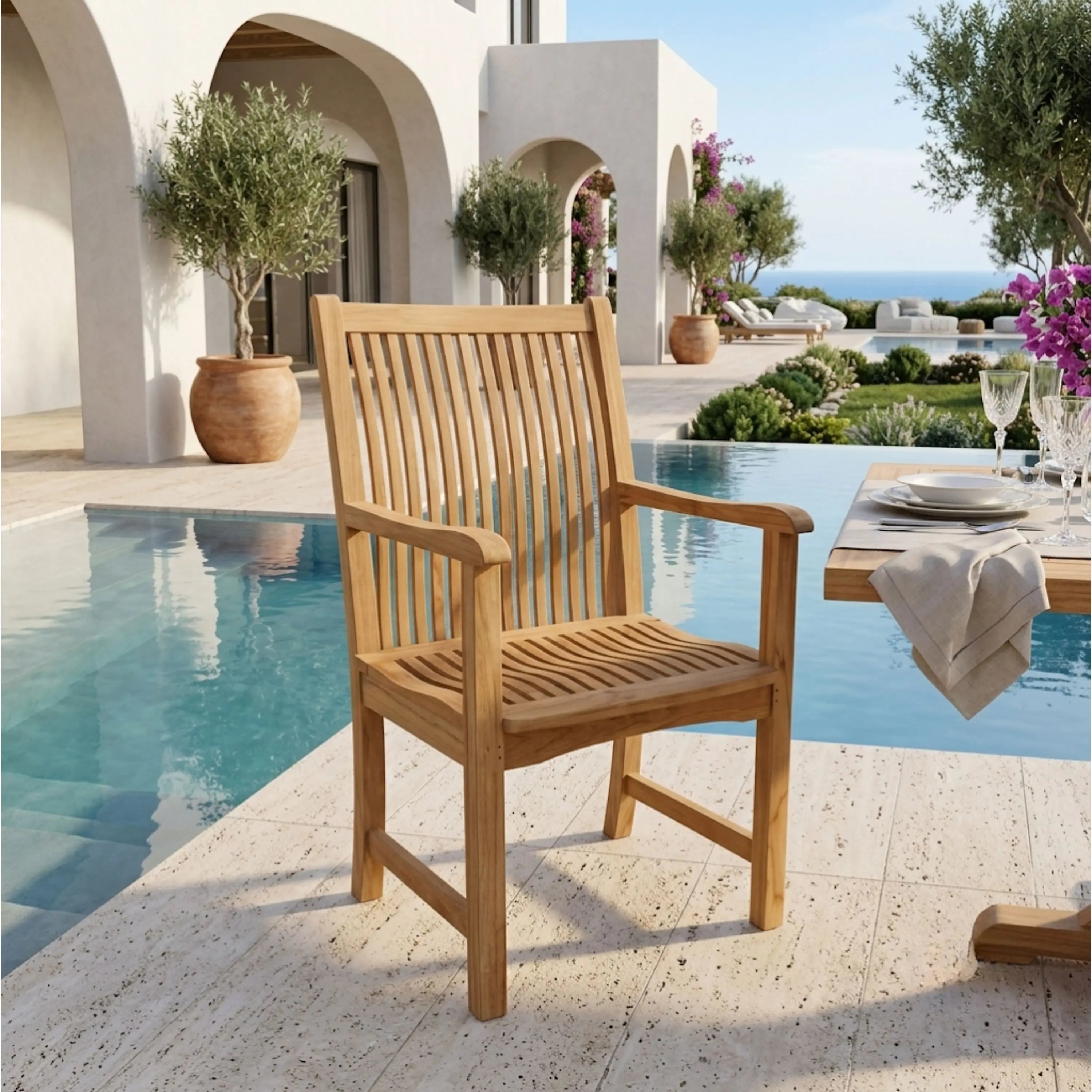 Anderson Teak Chicago Dining Armchair – Solid Teak Outdoor Patio Seating