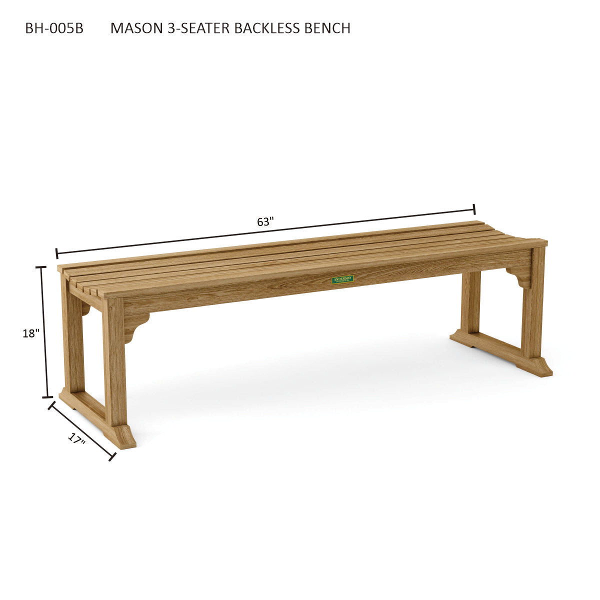 Anderson Teak – Mason 3-Seater Backless Bench – Durable Teak Outdoor Seating