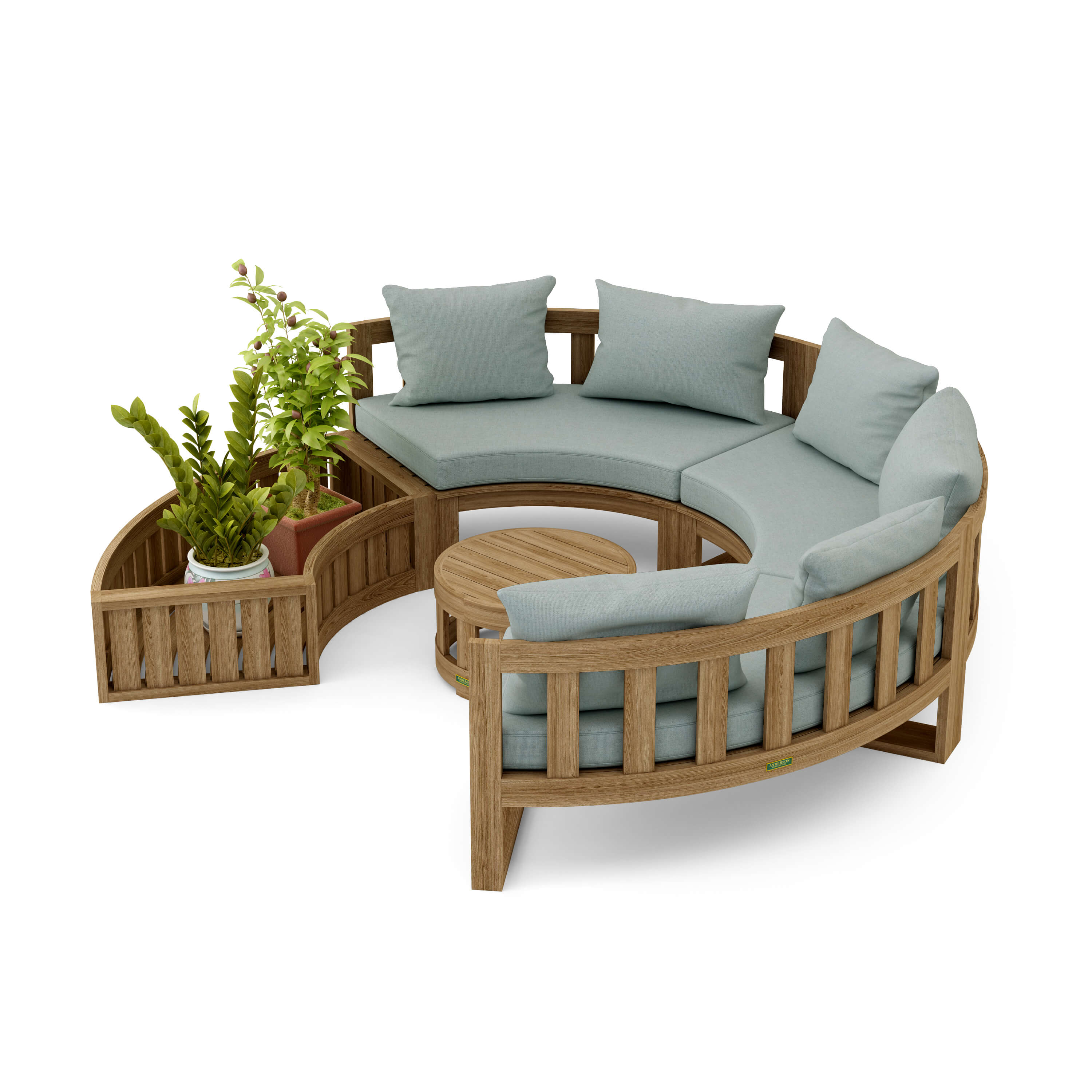 Anderson Teak – Circular Modular Deep Seating Set – 6-Person Teak Lounge