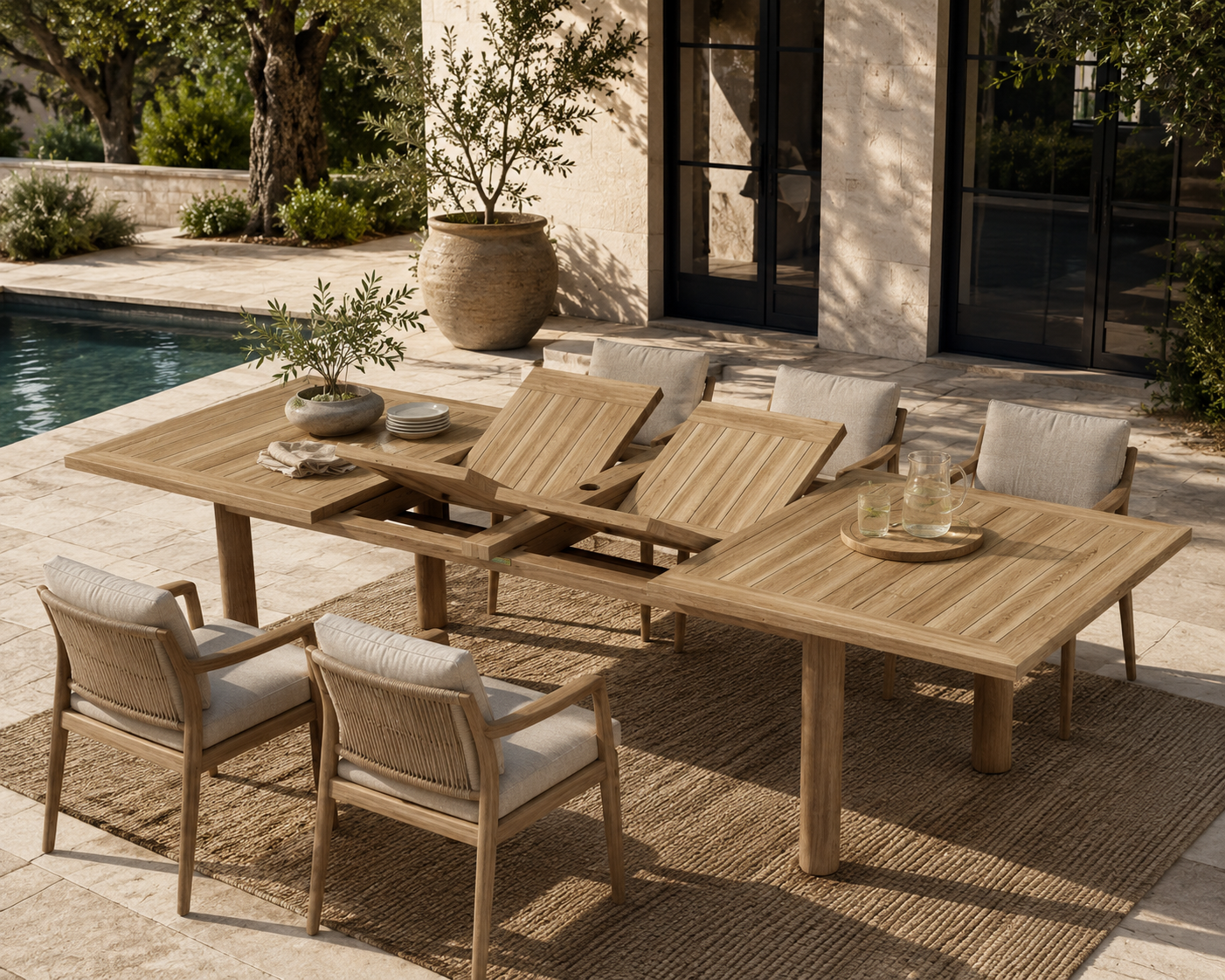 Anderson Teak Chelsea Double Extension Dining Table – Large Outdoor Patio Table