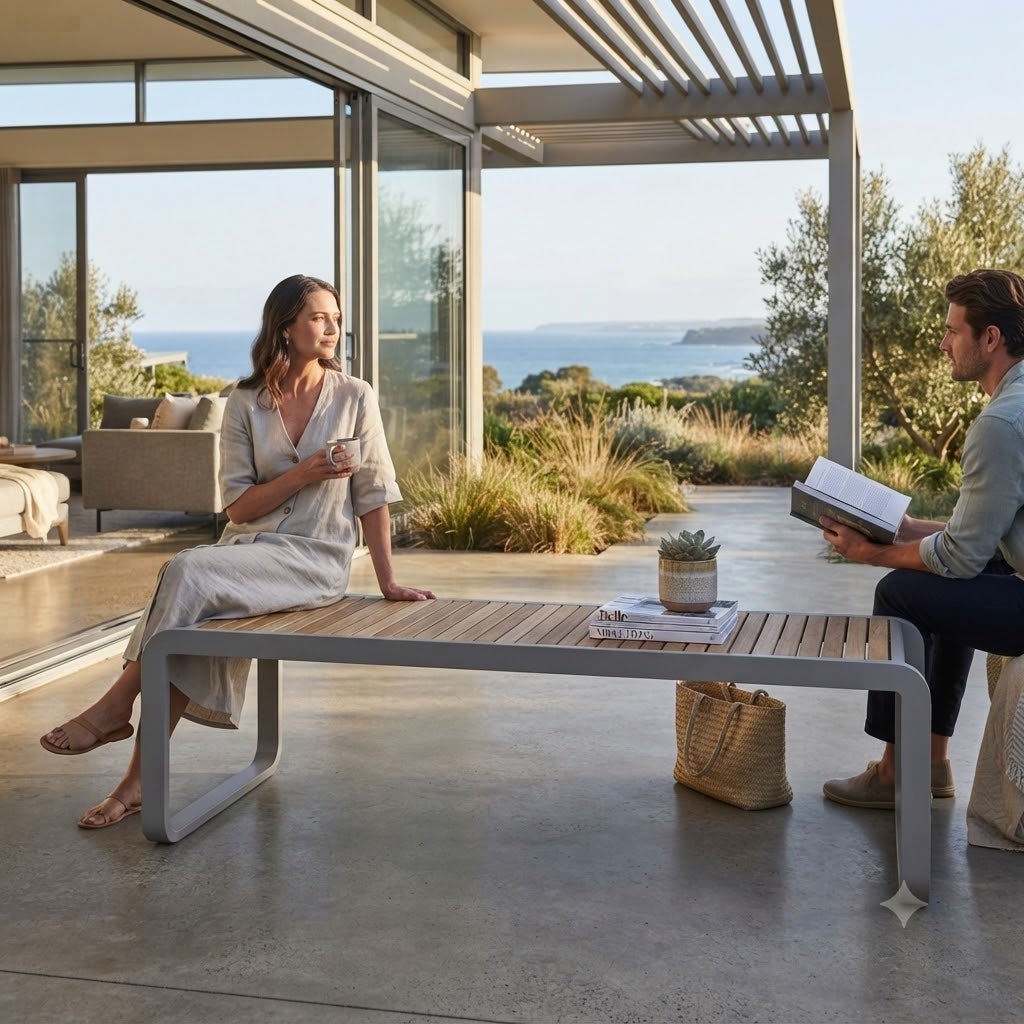 Anderson Teak Monza Dining Table – Modern Teak & Aluminum Outdoor Table