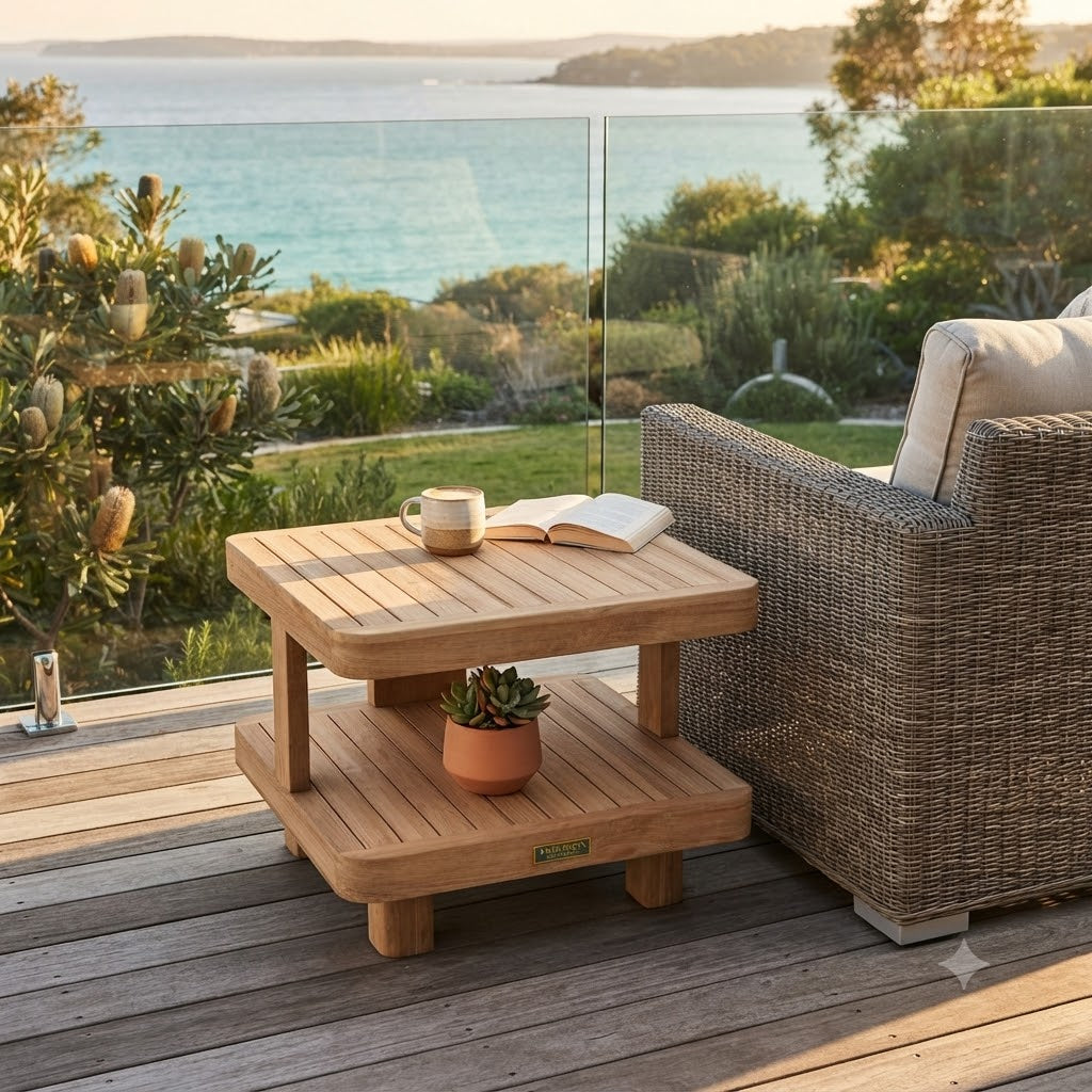 Anderson Teak Granada Outdoor Side Table – Premium Grade A Teak Two-Tier Patio End Table