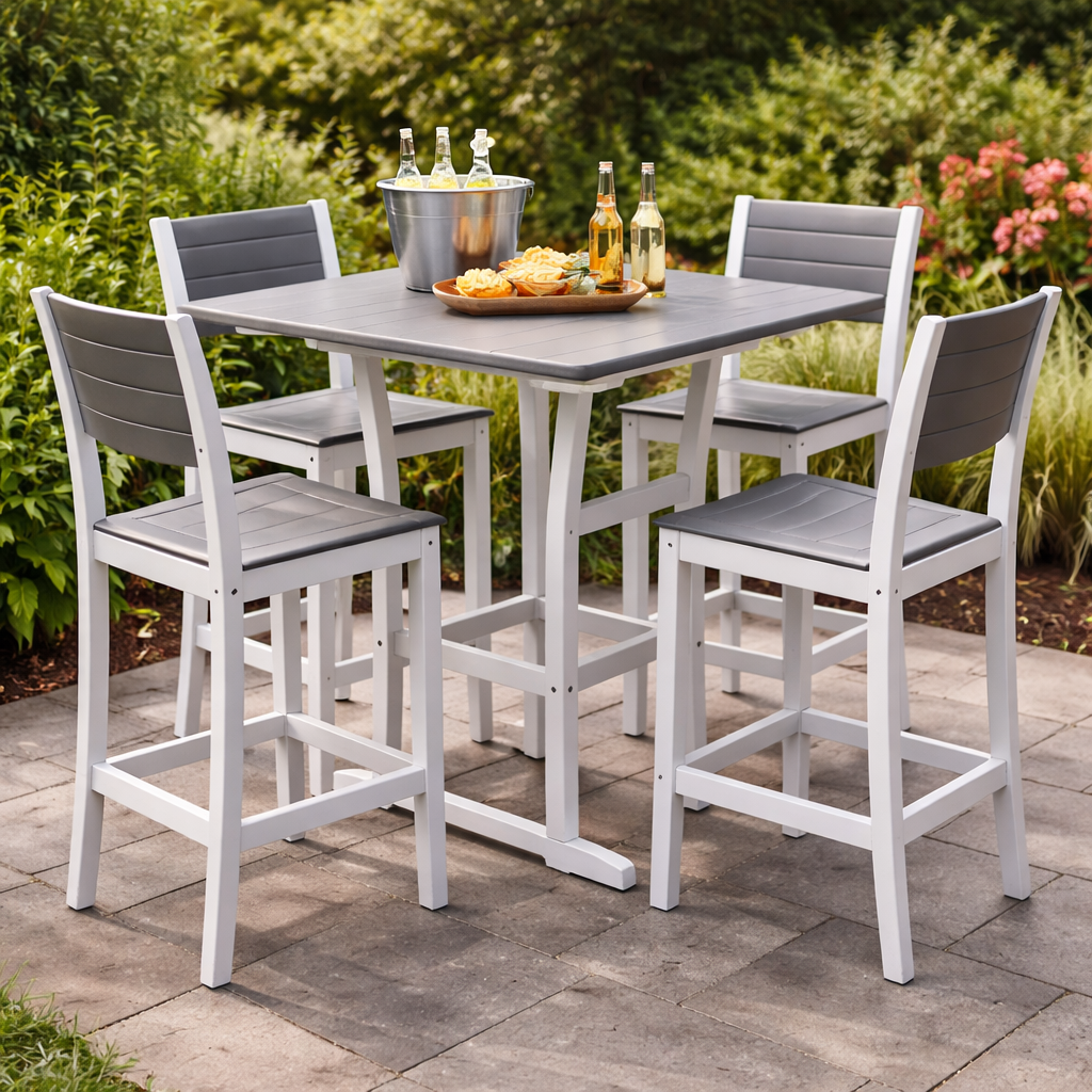 Seaside Coastline Cafe Square Bar Table – Outdoor Bar Height Patio Table