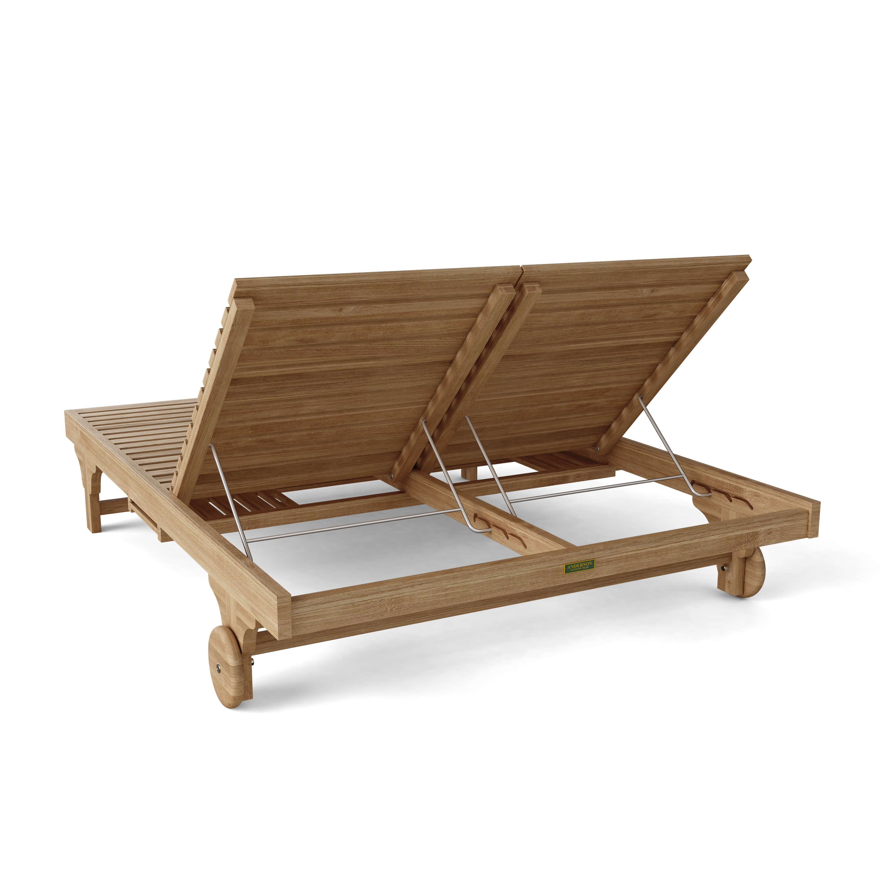 Anderson Teak Bel-Air Double Adjustable Teak Sun Lounger Set of 2 with Side Trays & Wheels