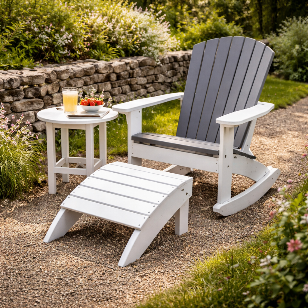 Seaside Adirondack Foot Stool – Outdoor Patio Footrest