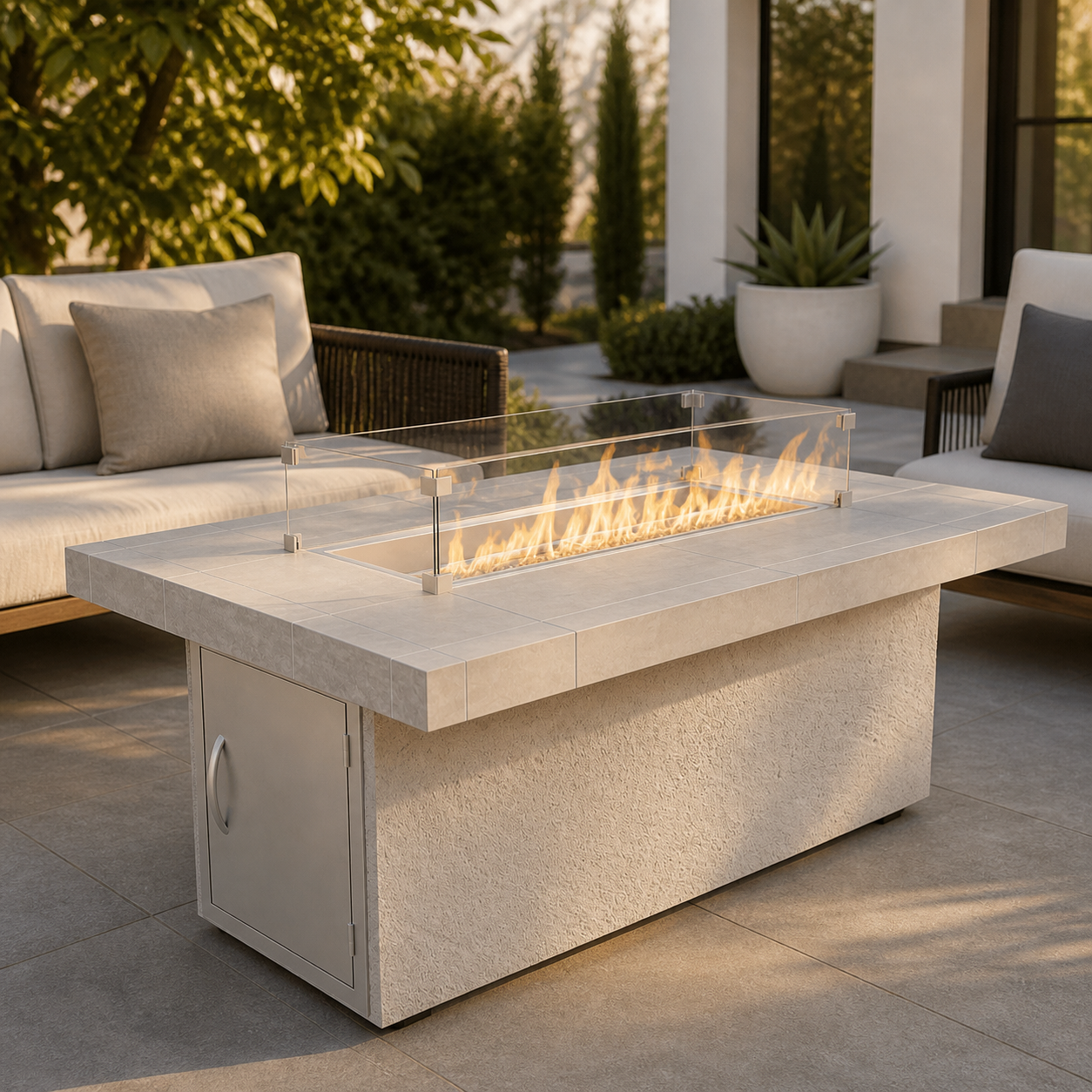 Cal Flame Phoenix Modern Outdoor Gas Fire Pit – 90,000 BTU Patio Fire Table