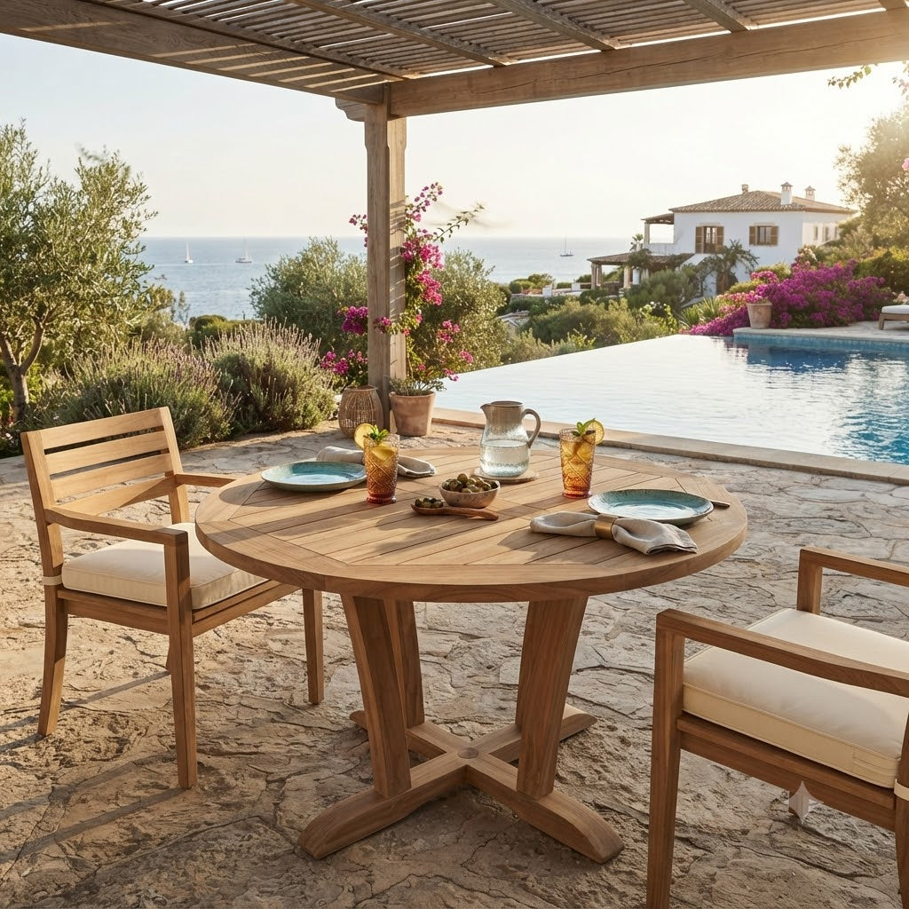 Anderson Teak Descanso 35″ Bistro Round Table – Solid Teak Outdoor Patio Table