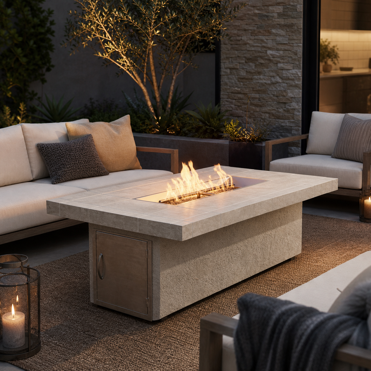 Cal Flame Phoenix Modern Outdoor Gas Fire Pit – 90,000 BTU Patio Fire Table