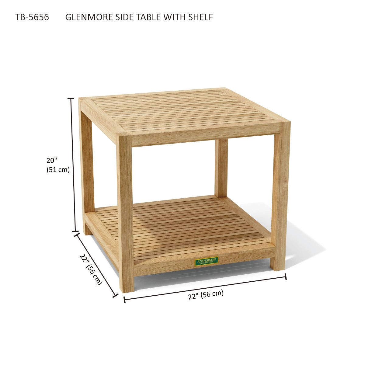 Anderson Teak Glenmore Side Table with Shelf – Solid Teak Outdoor End Table