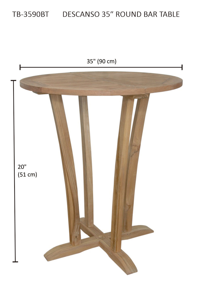Anderson Teak Descanso 35″ Round Bar Table – Solid Teak Outdoor Patio Table