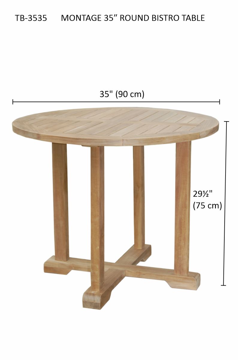 Anderson Teak Montage 35″ Round Bistro Table – Folding Teak Outdoor Patio Table