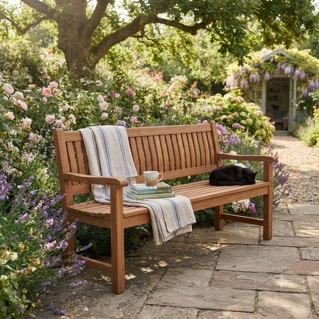 Anderson Teak Del-Amo 3-Seater Bench – Solid Teak Outdoor Garden Bench