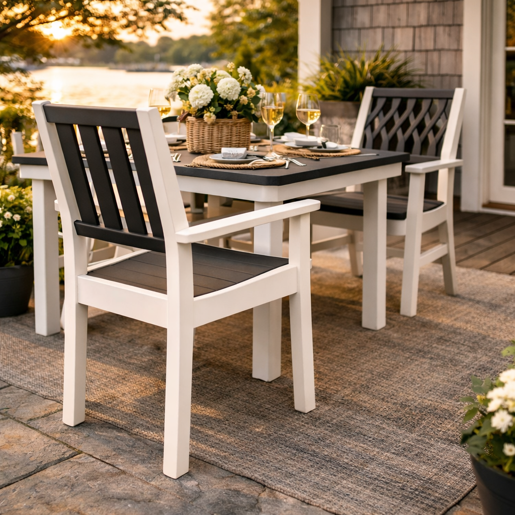 Seaside Greenwich Dining Arm Chair Slatted – Modern Outdoor Patio Seating