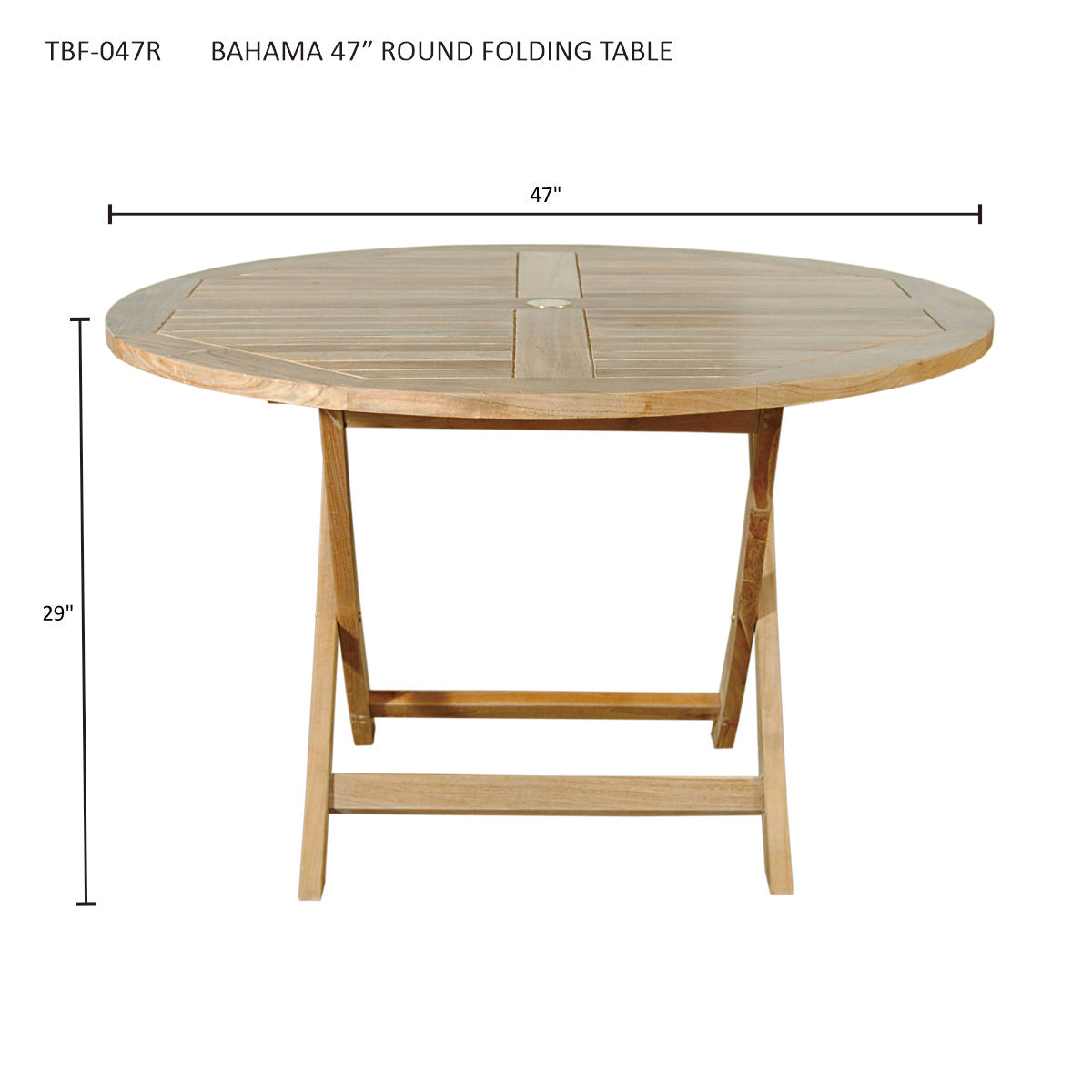 Anderson Teak Bahama 47″ Round Folding Table – Solid Teak Outdoor Patio Table