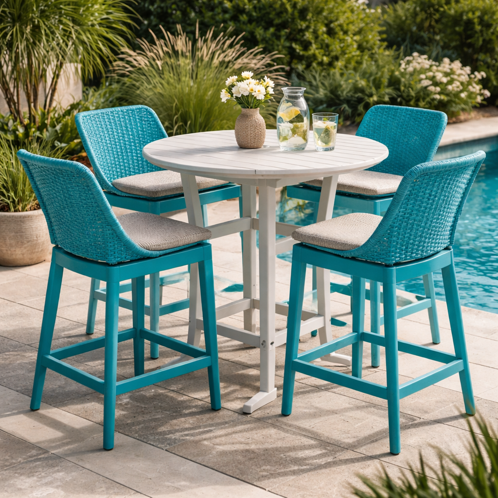 Seaside Coastline Cafe Round Bar Table – Outdoor Bar Height Patio Table