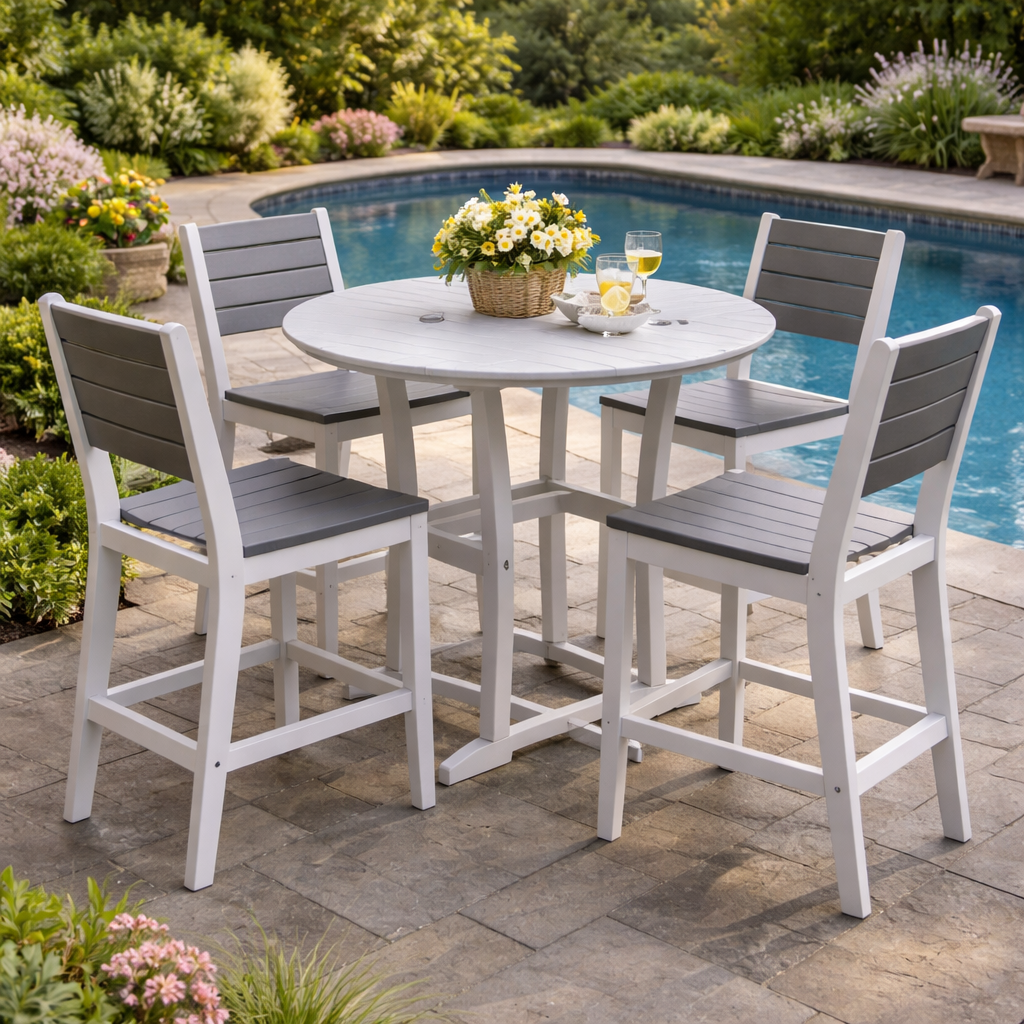 Seaside Coastline Cafe Round Bar Table – Outdoor Bar Height Patio Table