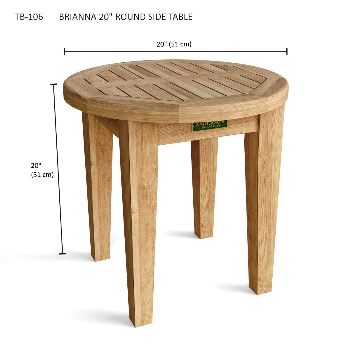 Anderson Teak Brianna 20″ Round Side Table – Solid Teak Outdoor End Table