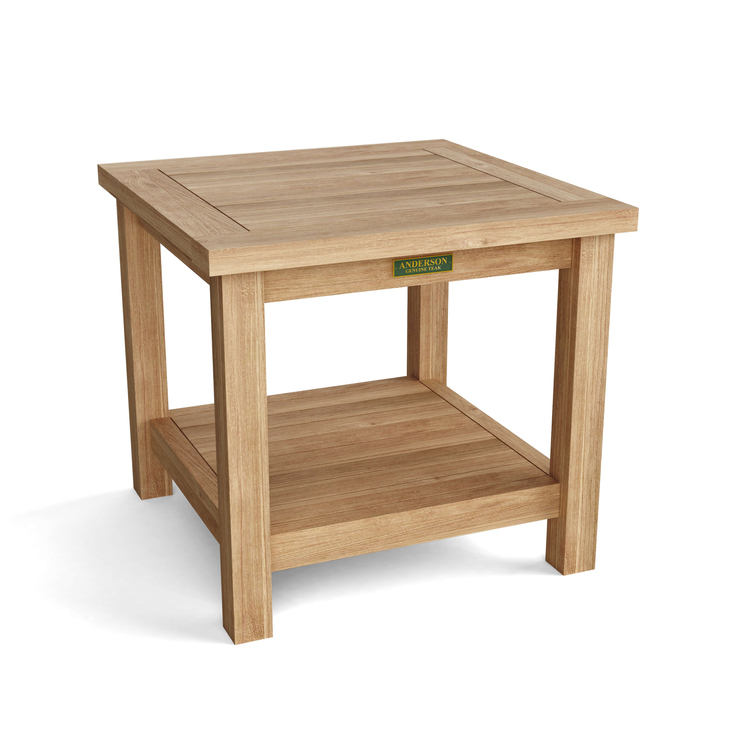 Anderson Teak Bahama 22″ Square 2-Tier Side Table – Solid Teak Outdoor End Table