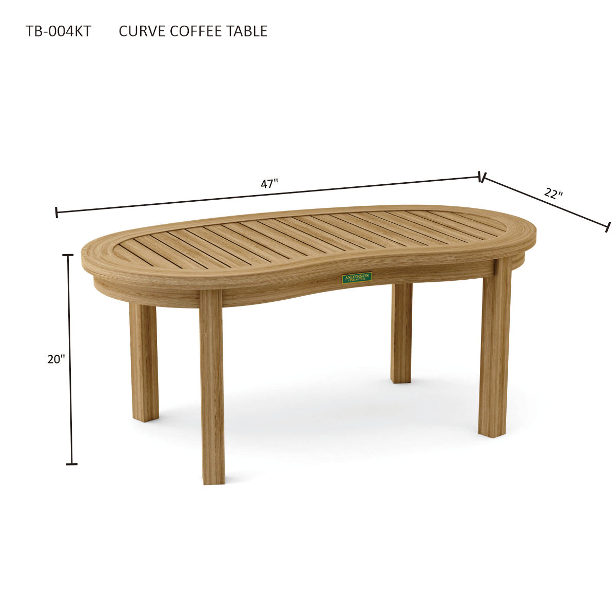 Anderson Teak Curve Coffee Table – Solid Teak Outdoor Patio Table