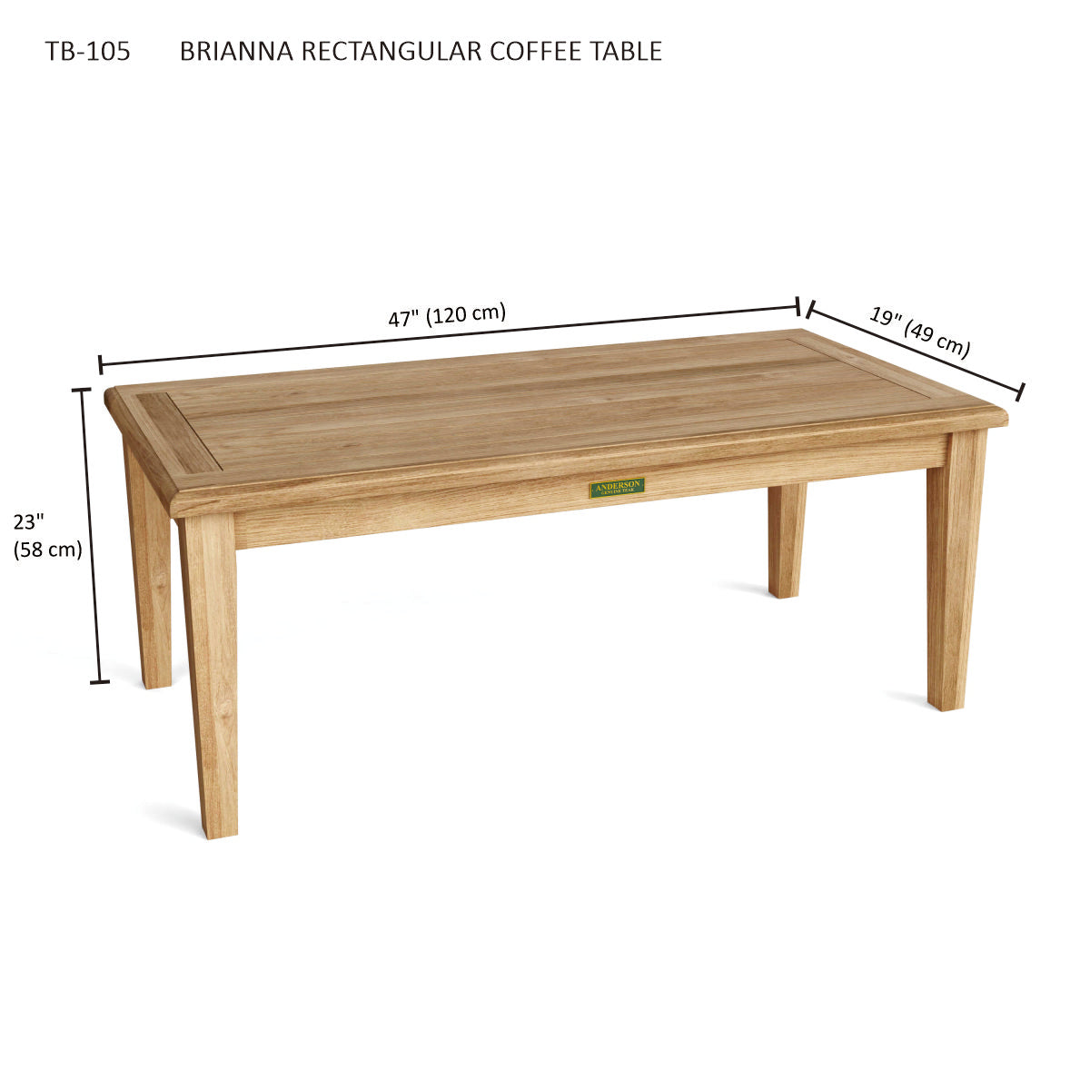 Anderson Teak Brianna Rectangular Coffee Table – Solid Teak Outdoor Patio Table