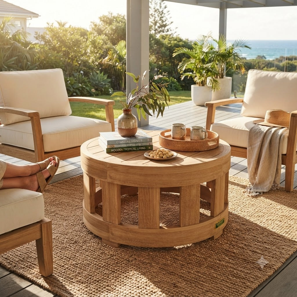 Anderson Teak Circular Coffee Table – Round Teak Outdoor Patio Table
