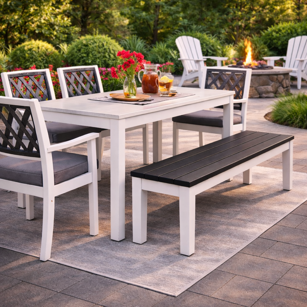 Seaside Greenwich 60″ Dining Bench Slatted – Modern Outdoor Patio Seating
