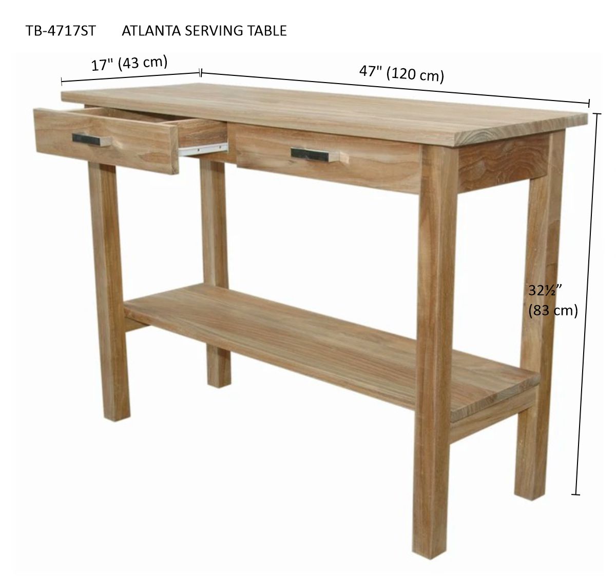 Anderson Teak Atlanta Serving Table – Solid Teak Outdoor Console Table