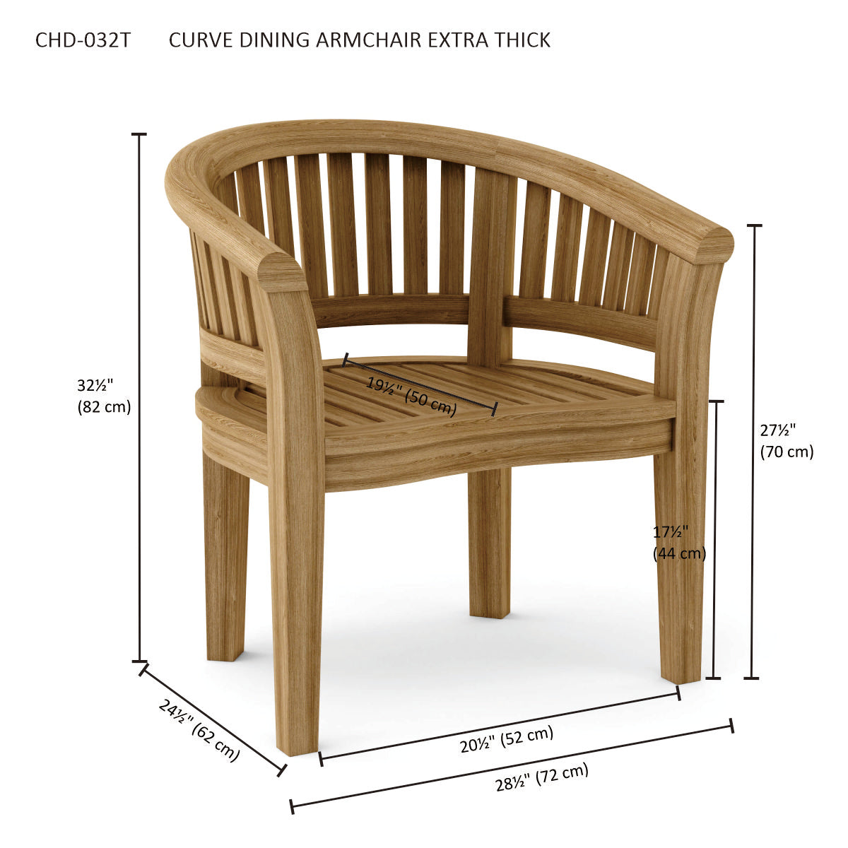 Anderson Teak Curve Dining Armchair Extra Thick – Heavy Duty Teak Outdoor Seating