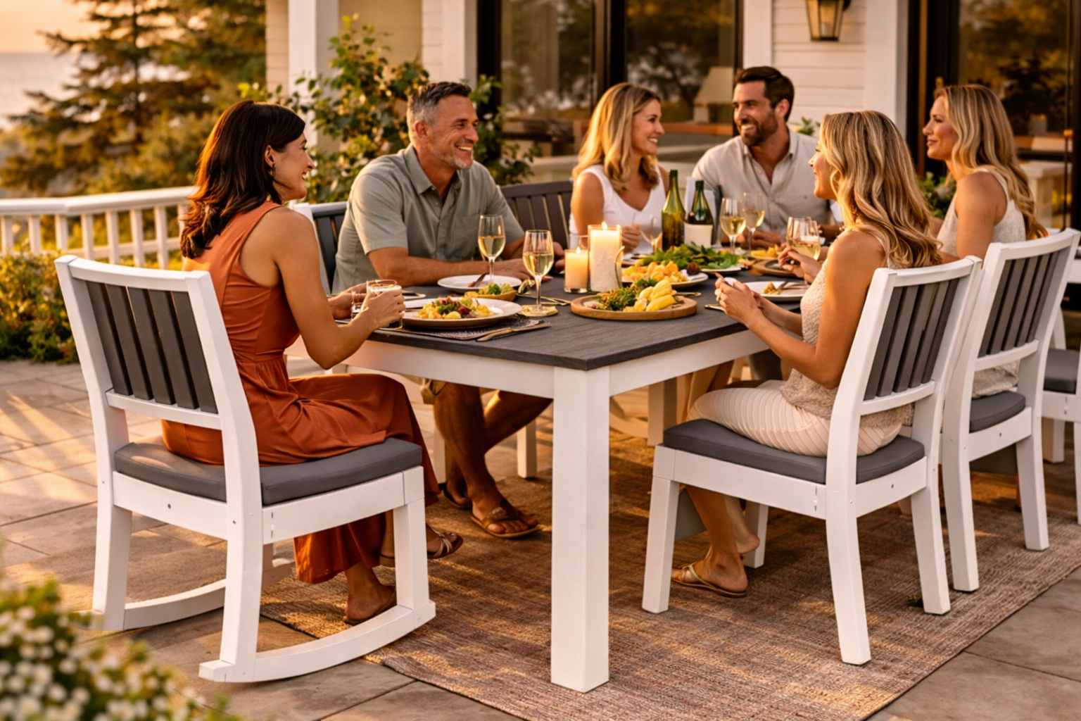 Seaside Greenwich Dining Side Chair Slatted – Modern Outdoor Patio Seating