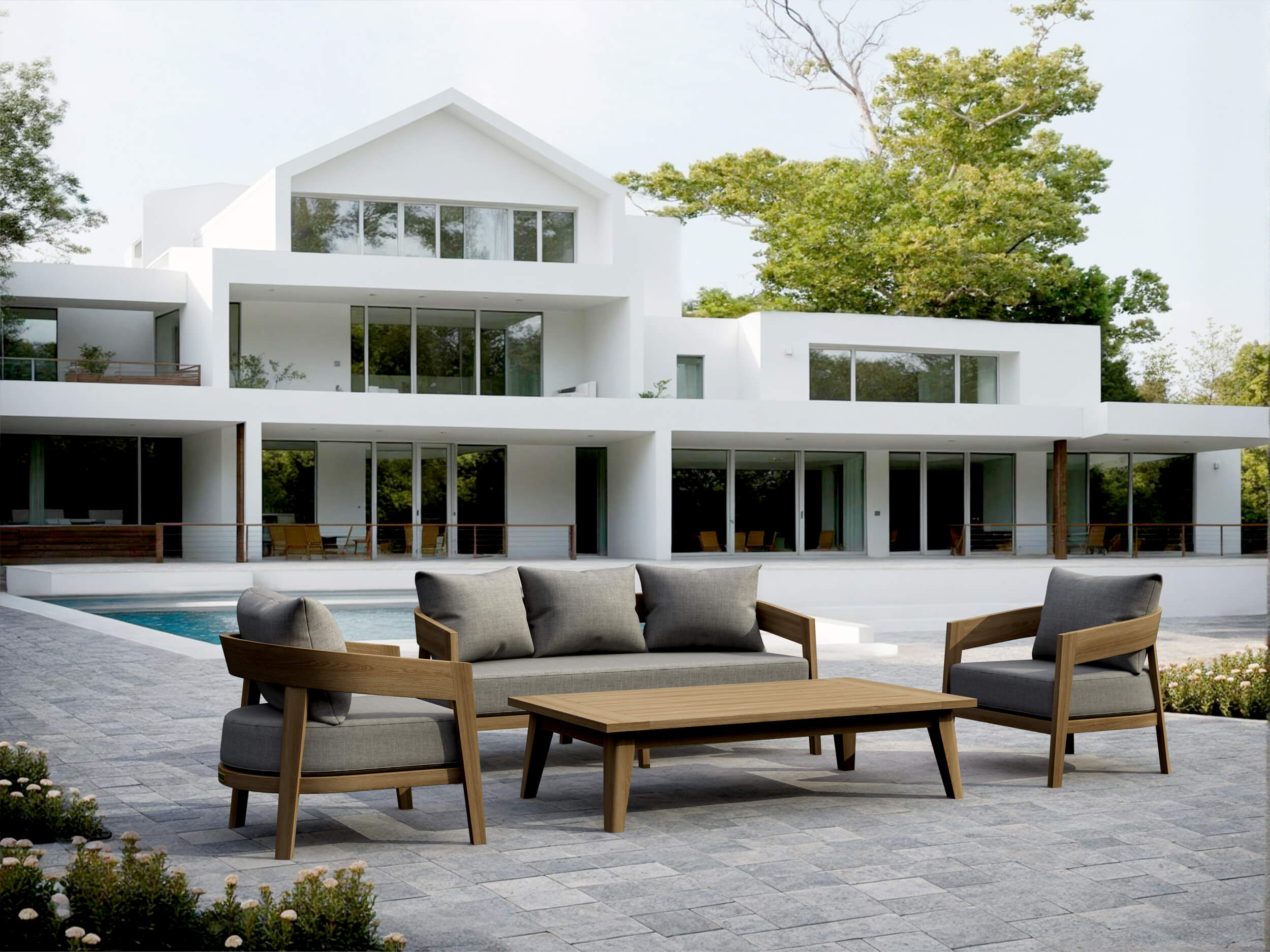 Anderson Teak Toscana 4-Piece Deep Seating Set – Premium Teak Outdoor Patio Conversation Set with Sofa  Lounge Chairs Coffee Table & Sunbrella Cushions