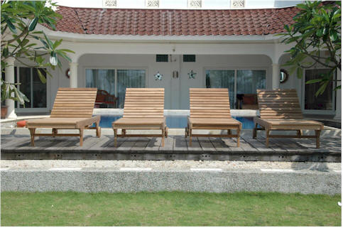 Anderson Teak Capri Teak Outdoor Sun Lounger Set of 4 with Sliding Tray & Wheels