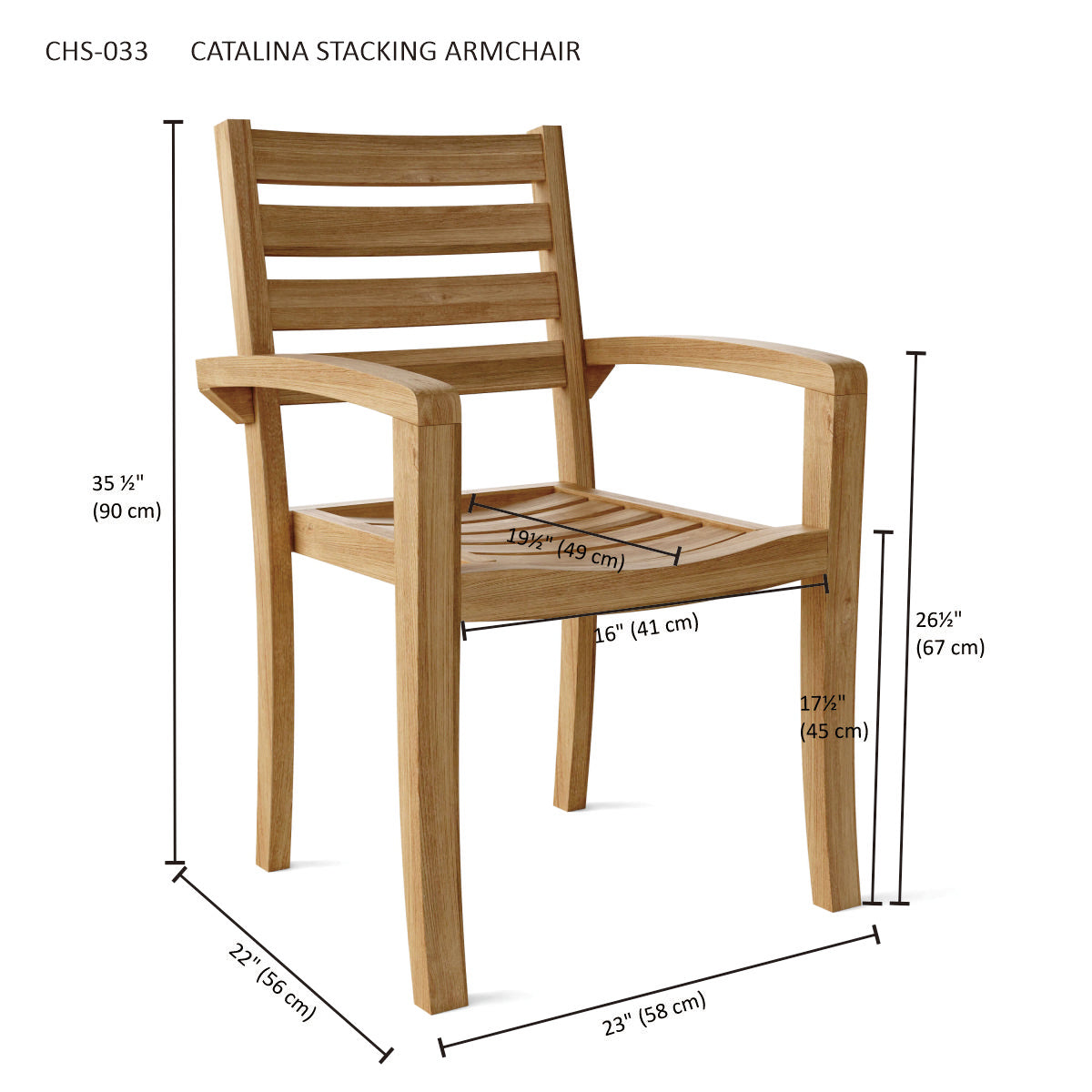 Anderson Teak Catalina Stacking Armchair (4-PCS) – Solid Teak Outdoor Seating