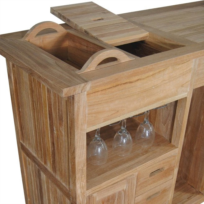 Anderson Teak Safari Bar Table – Teak Outdoor Patio Bar & Serving Station