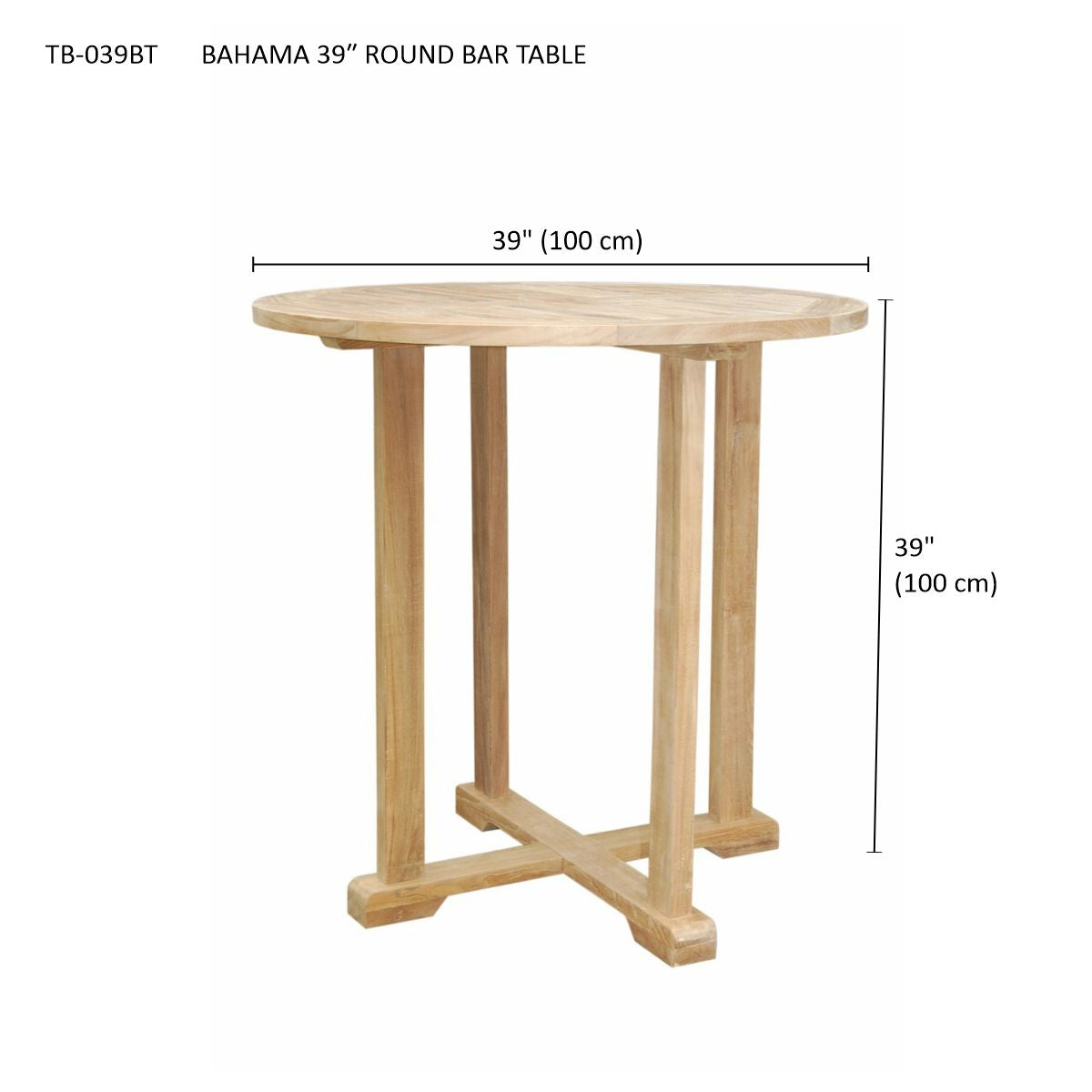 Anderson Teak Bahama 39″ Round Bar Table – Solid Teak Outdoor Patio Table
