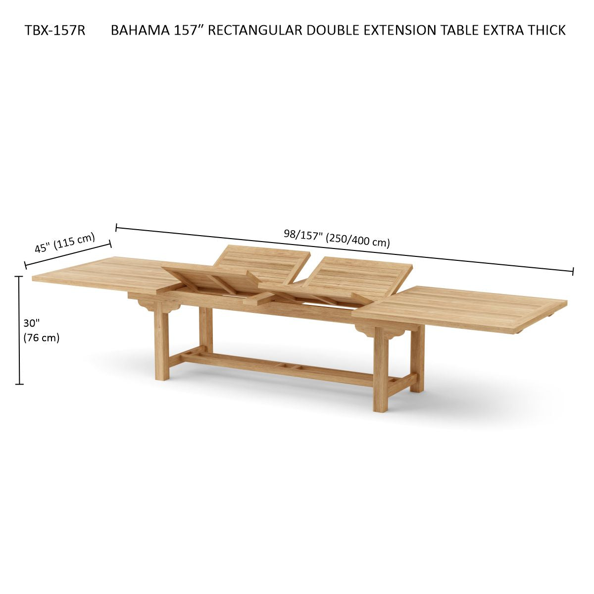 Anderson Teak Bahama 157″ Double Extension Dining Table – Extra Large Teak Patio Table