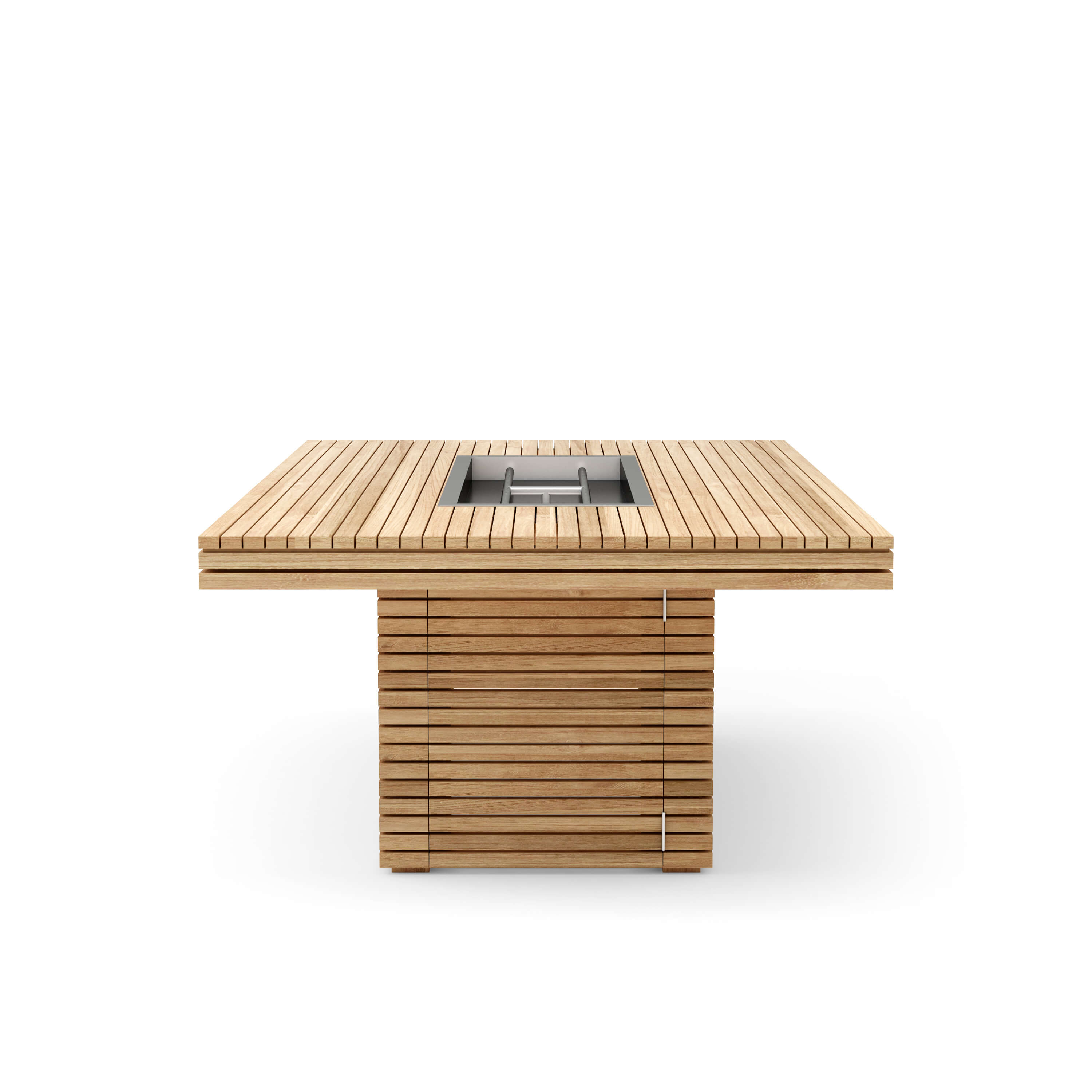 Anderson Teak Louvre Fire Pit Coffee Table – Large Teak Outdoor Patio Table