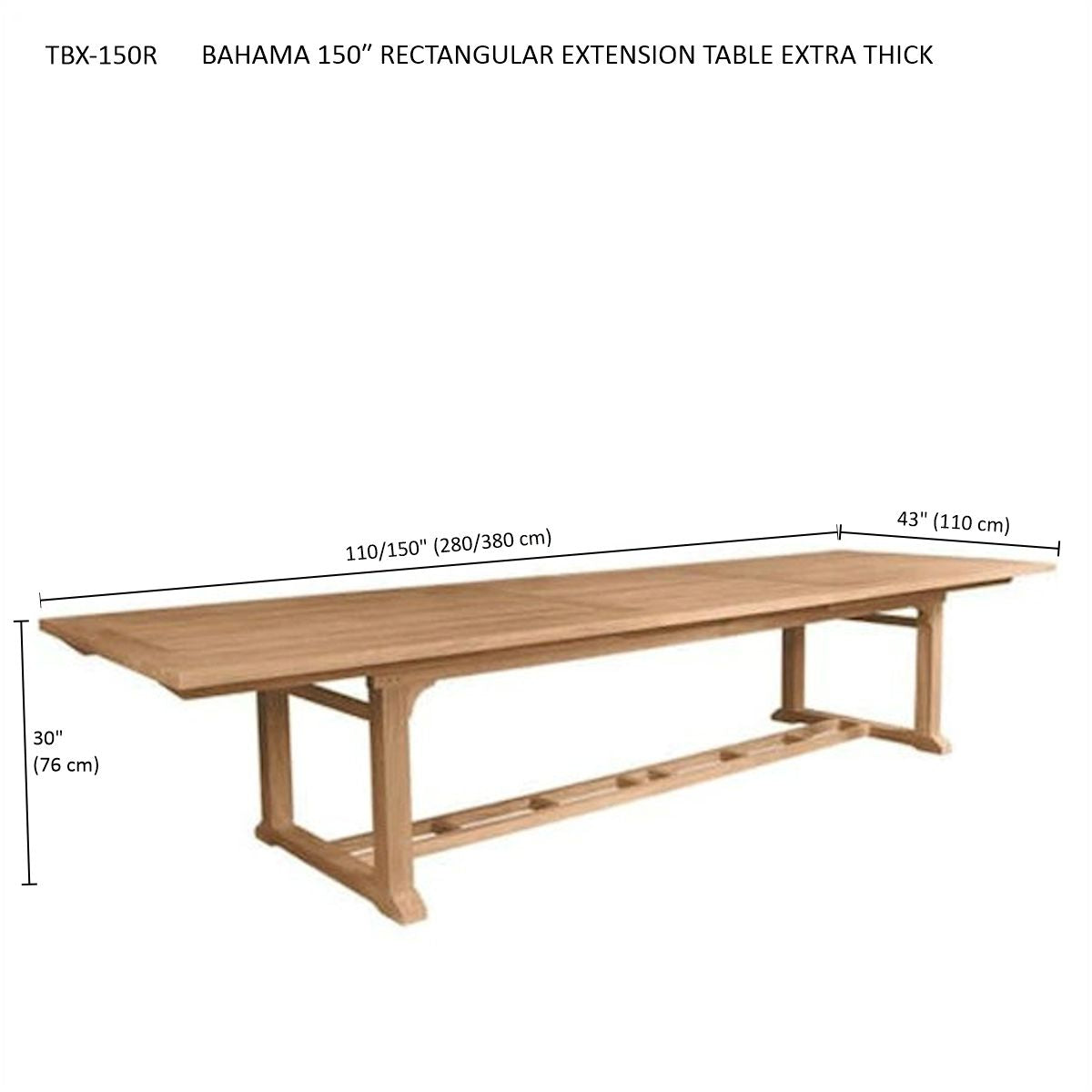 Anderson Teak Bahama 150″ Extension Dining Table – Extra Large Teak Outdoor Patio Table