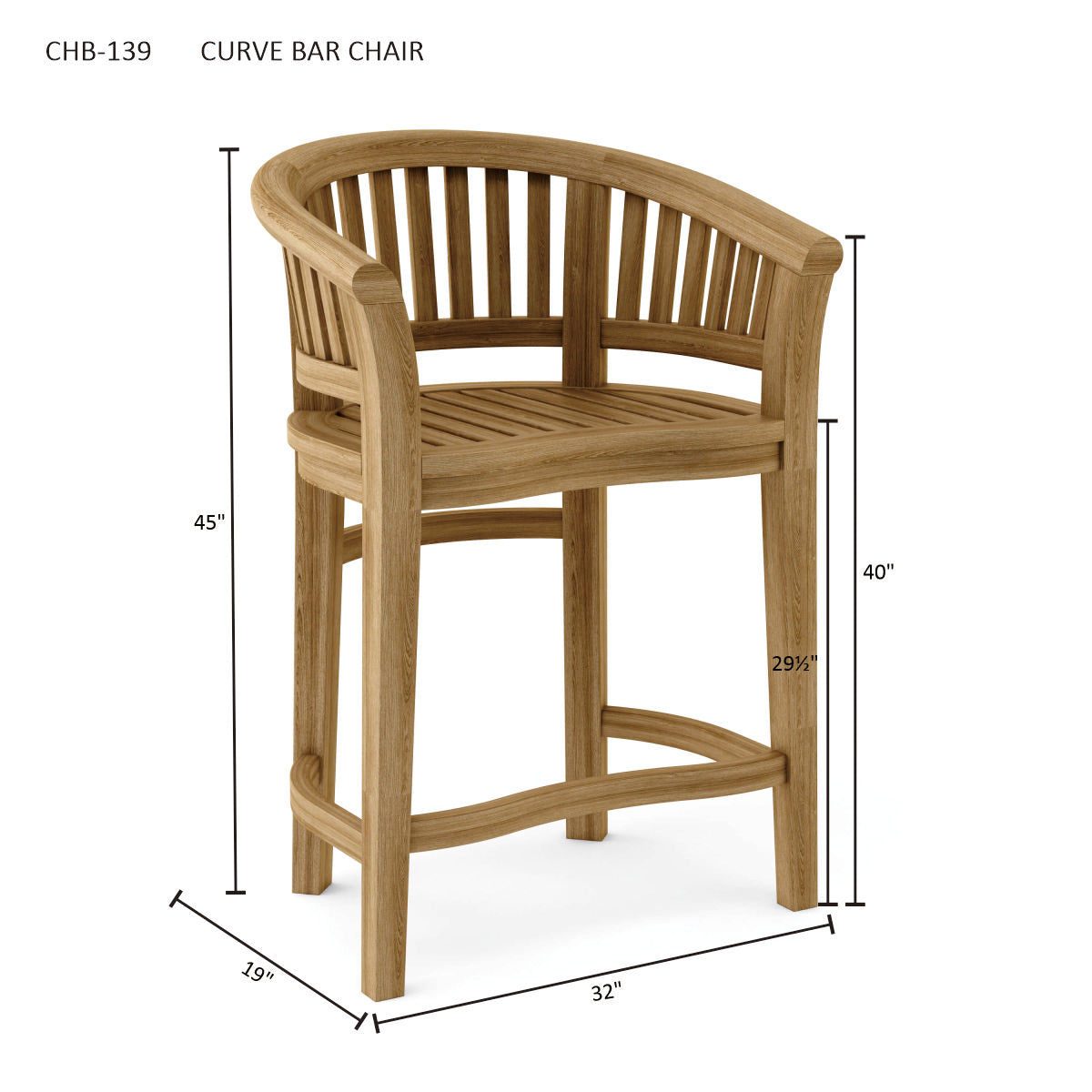 Anderson Teak Curve Bar Armchair | Premium Solid Teak Outdoor Bar Chair