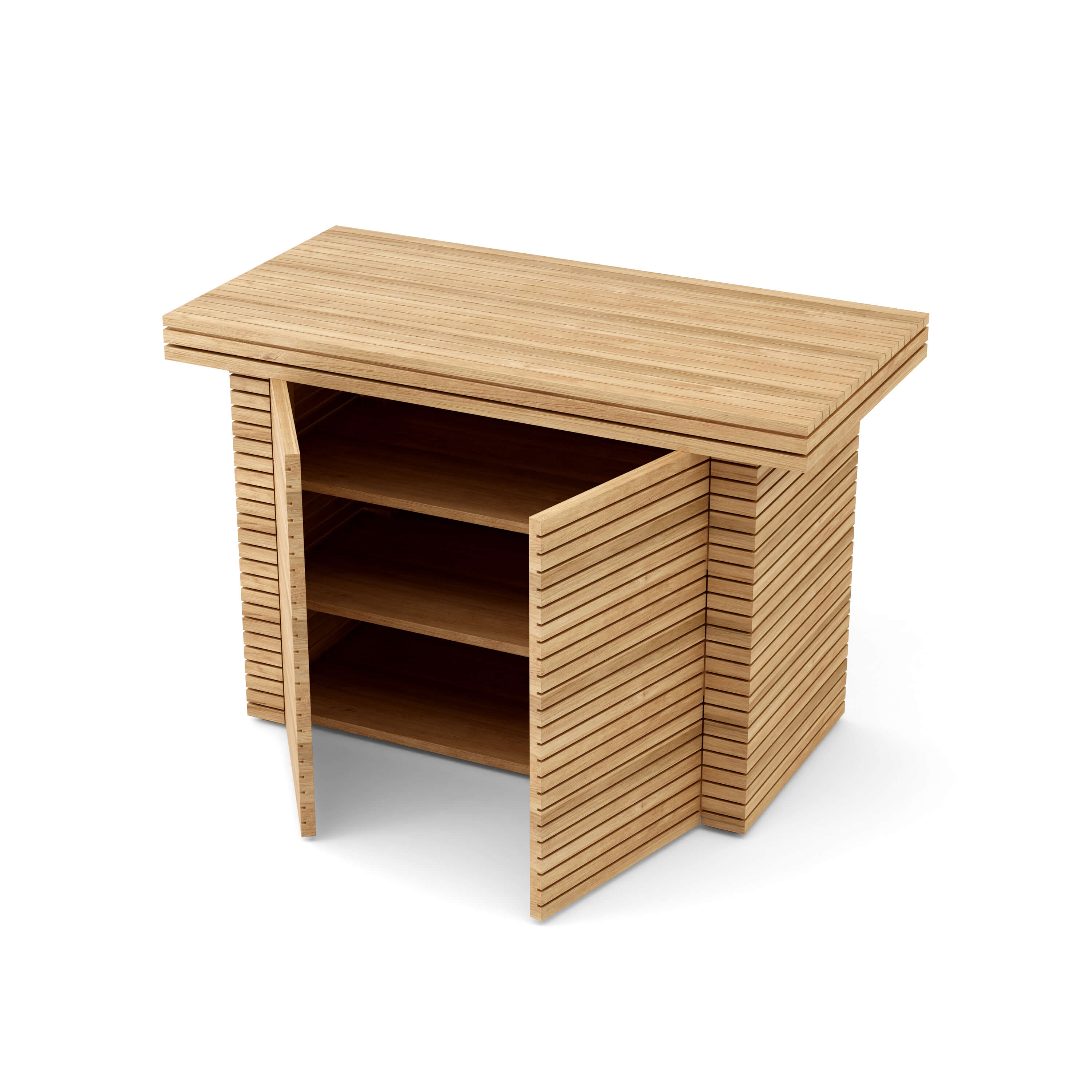 Anderson Teak Louvre Rectangular Serving Table – Teak Outdoor Storage & Bar Table