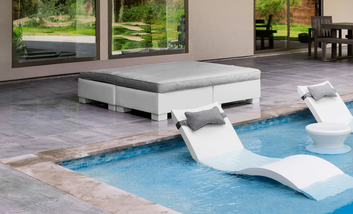Affinity Square Sunbed With Flat Cushion Luxury In-Pool & Poolside Outdoor Lounge Bed