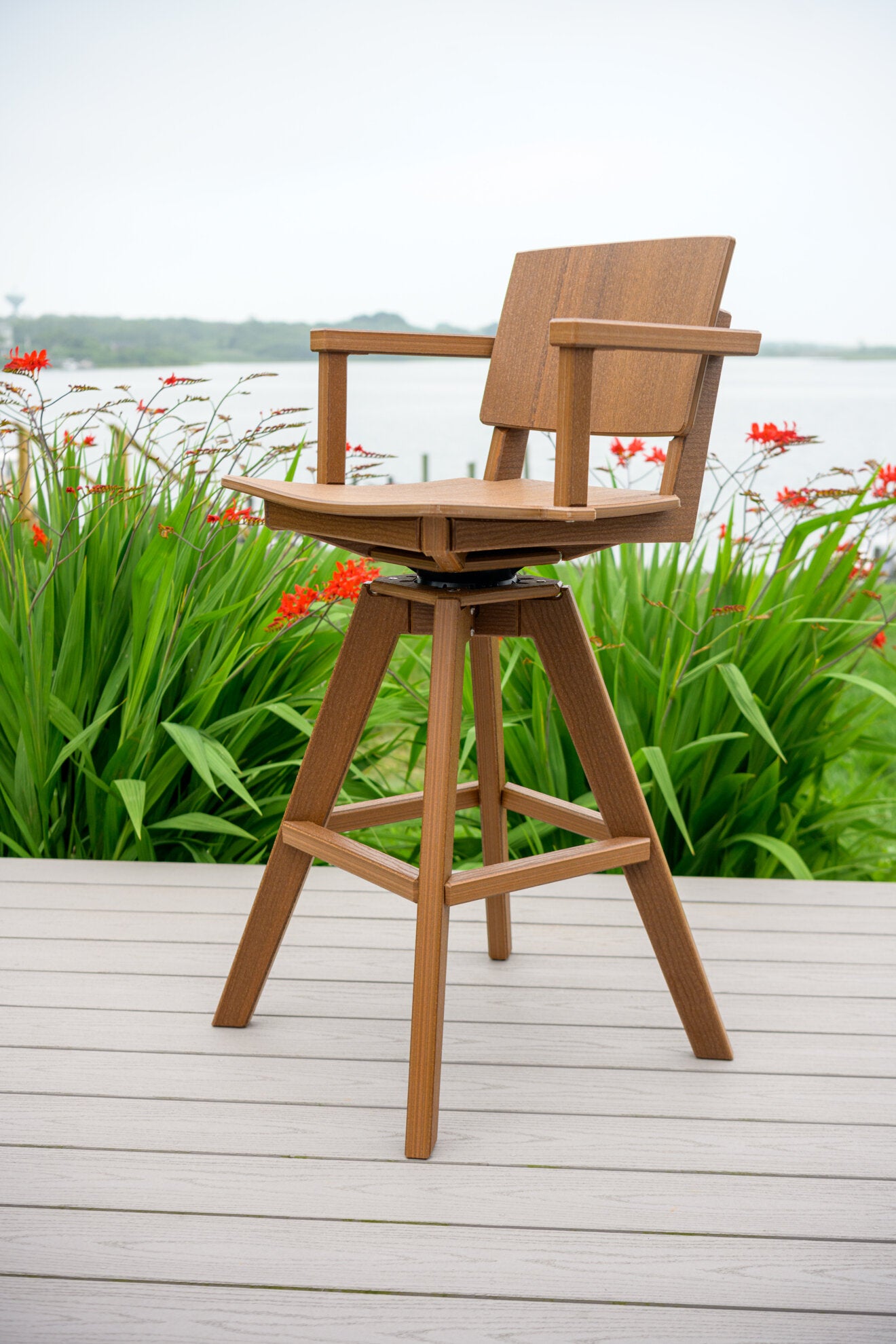 Seaside SYM 23″ Square - Outdoor Swivel Bar Arm Chair
