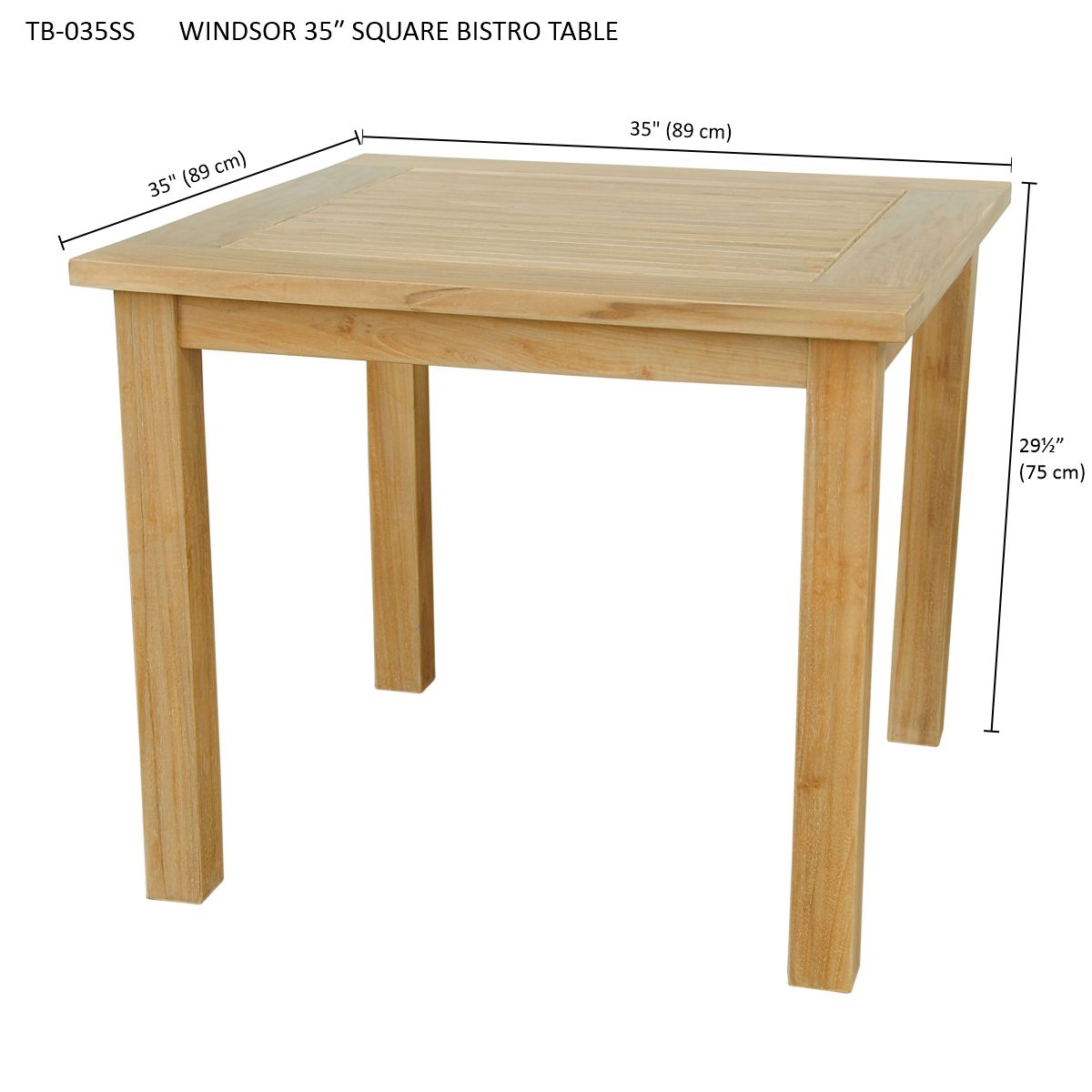 Anderson Teak Windsor 35″ Square Bistro Table – Solid Teak Outdoor Patio Table