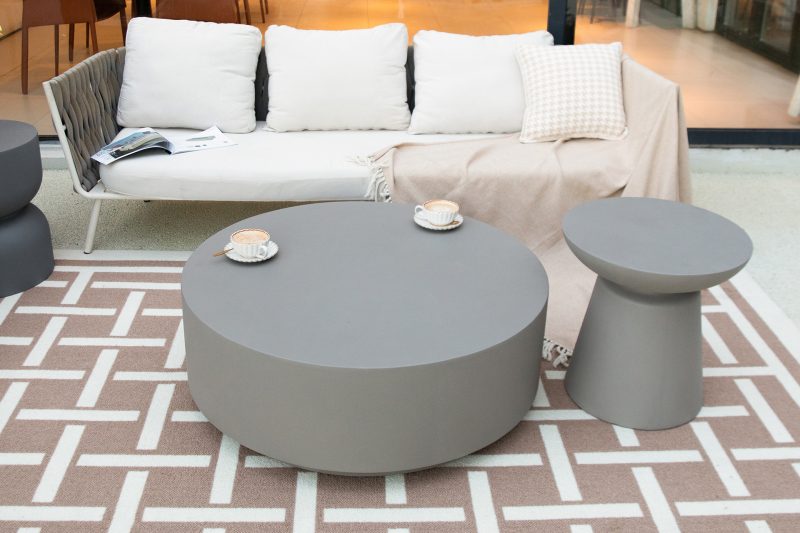 Elementi Home Kylix 20″ Round Slate Black Concrete Side Table