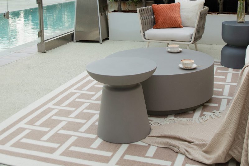Elementi Home Kylix 20″ Round Slate Black Concrete Side Table
