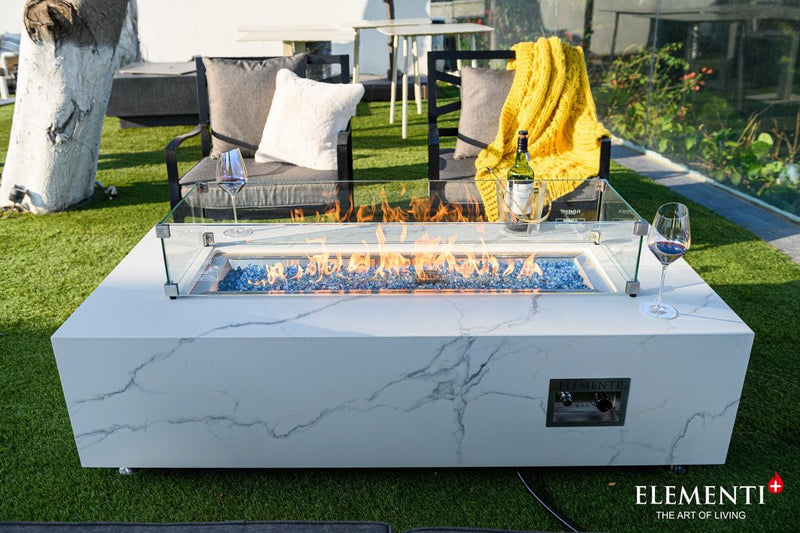 Elementi Plus Carrara Porcelain Fire Table