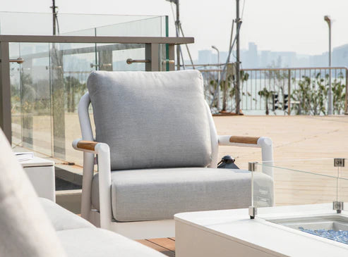 Elementi Santorini 33″ Square Aluminum Teak Outdoor Lounge Chair